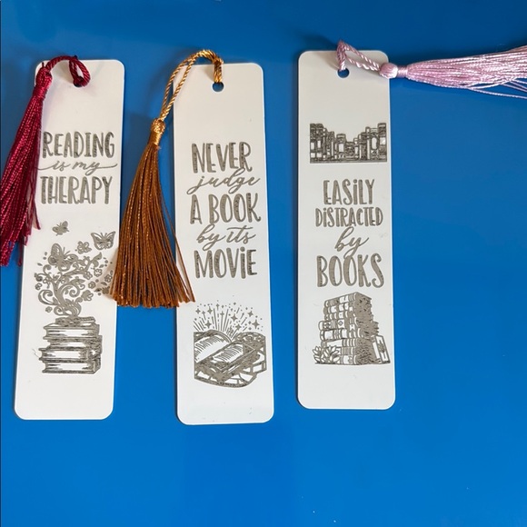 Homemade Accessories - Set of Three White Bookmarks with Tassels